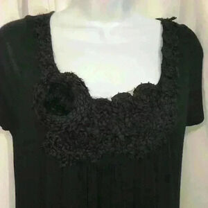 Pink Rose Black Dress with Rose Collar